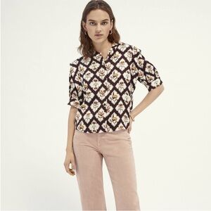 Scotch & Soda Satin Patterned Burgundy Blouse